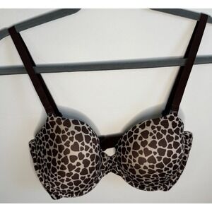 Victoria's Secret The Nakeds Lined Demi‎ Bra 34DD Brown Animal Print Fast Ship